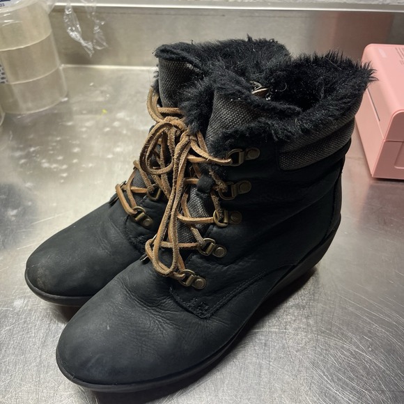 Sperry Shoes Women's 8 Top-Sider Black Leather Wedge‎ Faux Fur Wedges - Picture 2 of 7